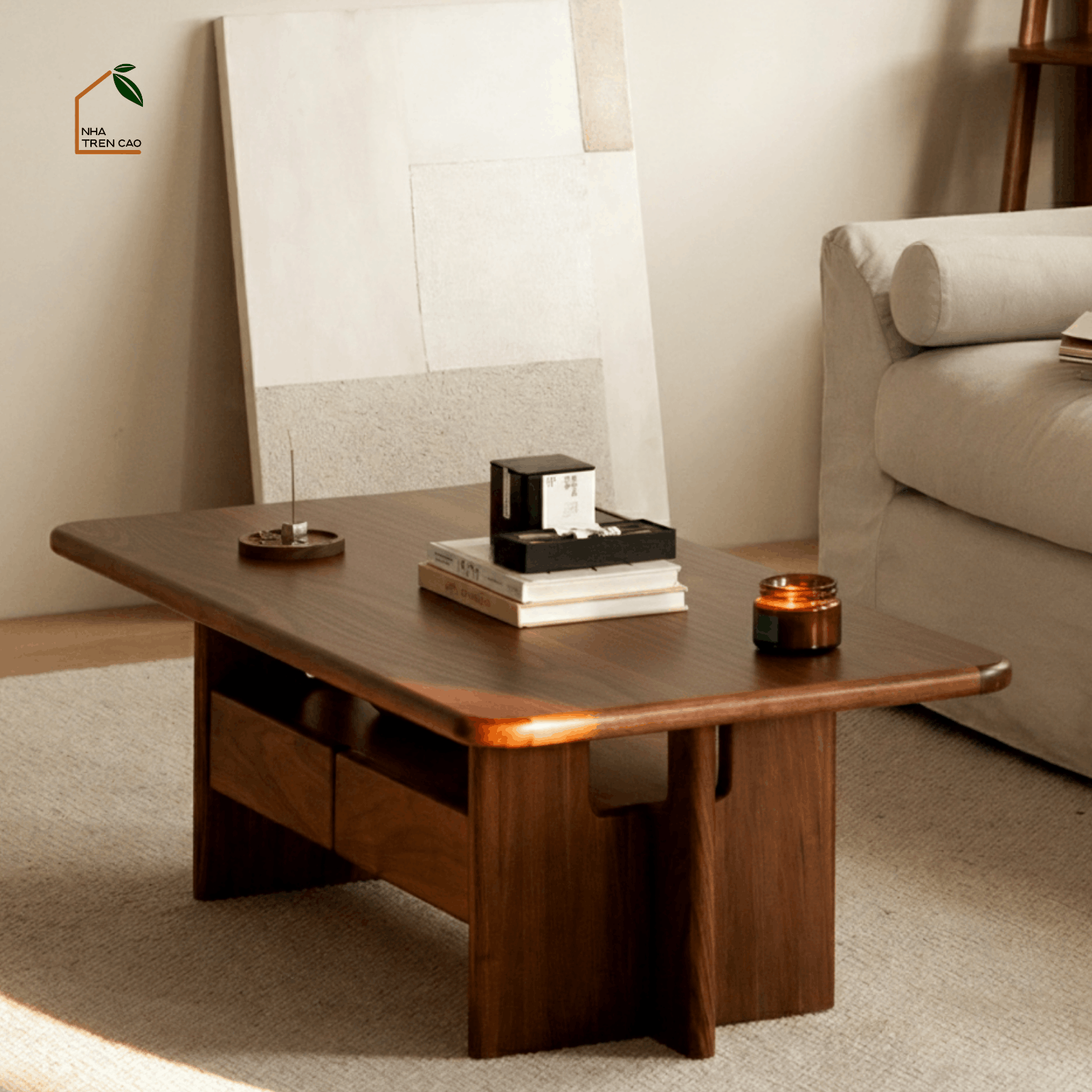 SOLIN, BT_012, Bàn trà phong cách sang trọng, 100x50x40cm, Plywood phủ veneer, Nội thất Nhà trên cao