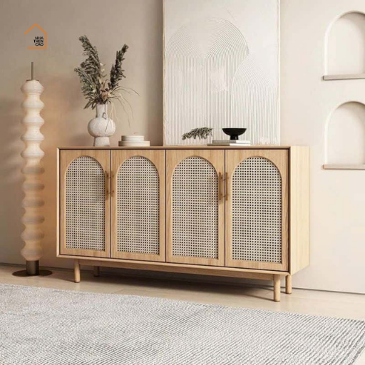 MAY, Tủ lưu trữ trang trí phối mây tre phong cách JAPANDI , TLT_010, 150x40x90cm, Nội thất Nhà trên cao