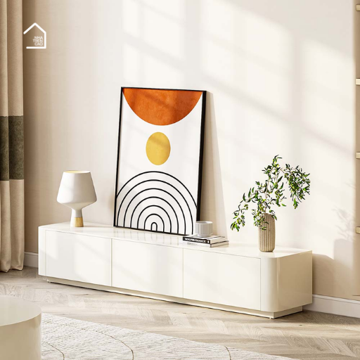 CECILY, Kệ tivi phong cách hiện đại bo tròn, 3 cánh mở, TTV_040, 180x40x45cm, MDF phủ sơn 2K, Nội thất Nhà Trên Cao