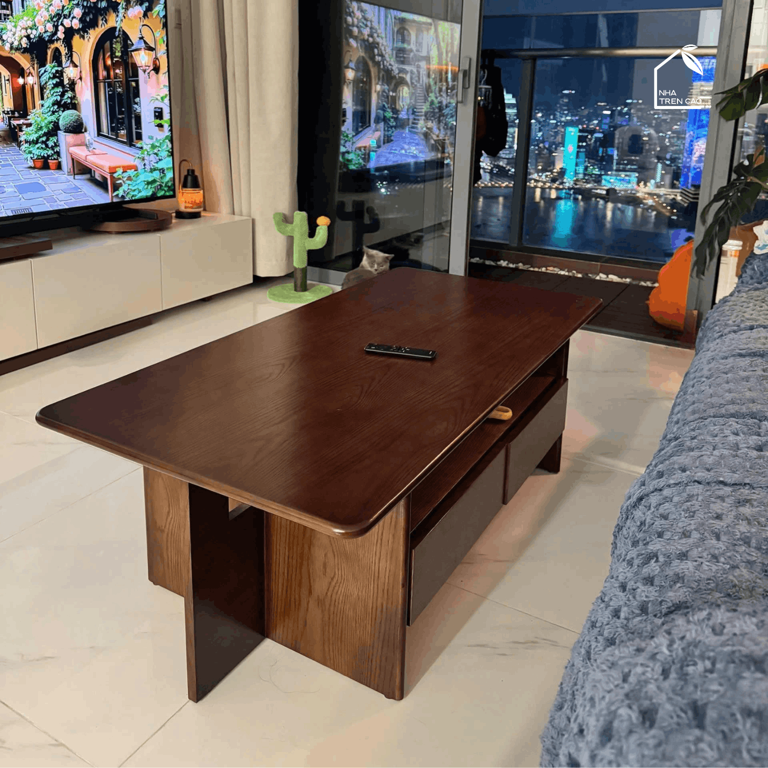 SOLIN, BT_012, Bàn trà phong cách sang trọng, 100x50x40cm, Plywood phủ veneer, Nội thất Nhà trên cao