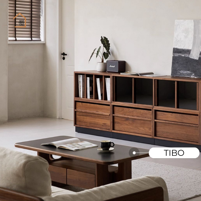 ZUMO, Kệ sách trang trí Japandi tối giản, KS_009, 140x38x80cm, Plywood phủ Veneer, Nội thất Nhà trên cao