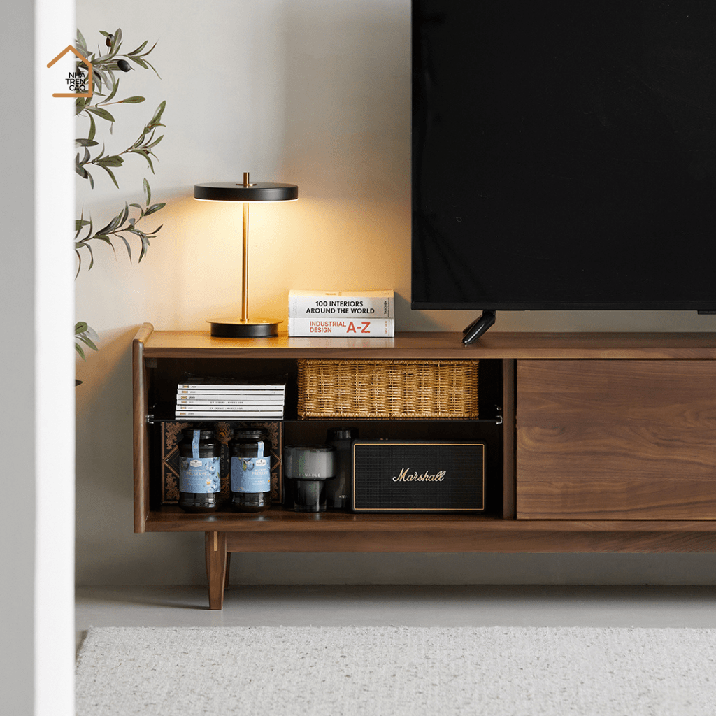 TENO, Kệ tivi thiết kế sang trọng, TTV_090, 180x40x50cm, Gỗ cao su phủ Veneer, Nội thất Nhà trên cao