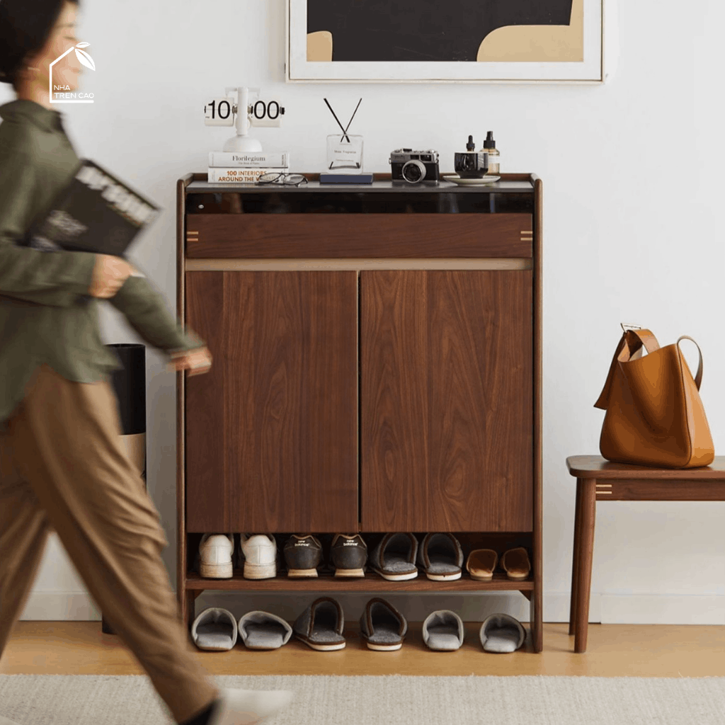 HONA, TG_022, Tủ giày thanh lịch sang trọng, 90x35x115cm, Gỗ Plywood phủ Veneer, Nội thất Nhà trên cao