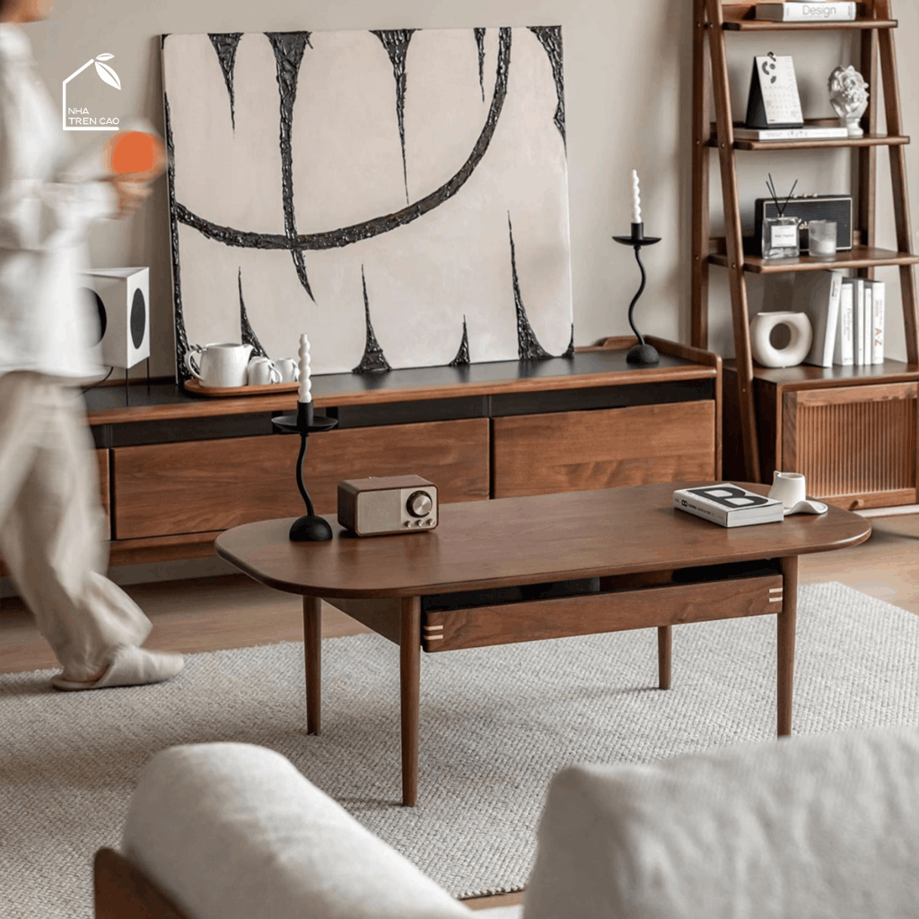 HONA, BT_013, Bàn trà phong cách sang trọng, 100x50x40cm, Plywood phủ veneer, Nội thất Nhà trên cao