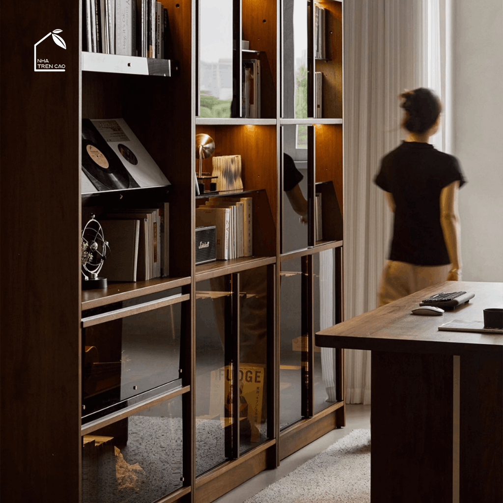 SOLIN, KS_010, Kệ sách trang trí tối giản, 90x30x180cm, Plywood phủ veneer, Nội thất Nhà trên cao