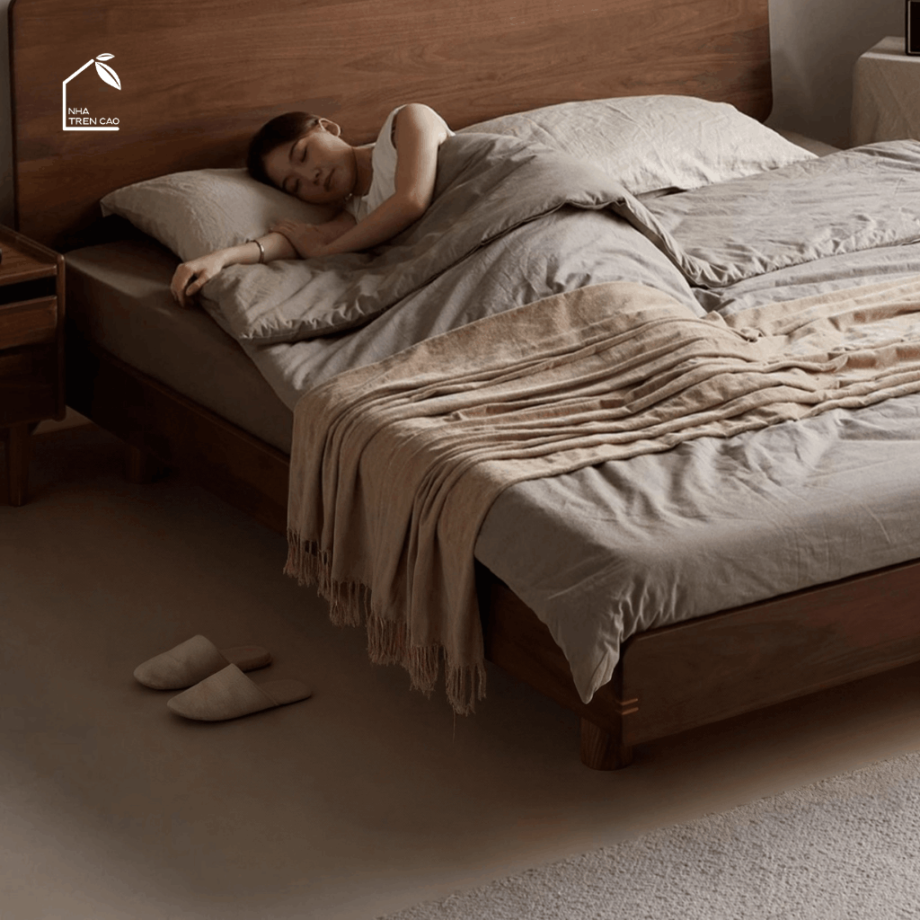 HONA, GN_017, Giường ngủ phong cách sang trọng tối giản, 200x160x100cm, Plywood phủ Veneer, Nội thất Nhà trên cao