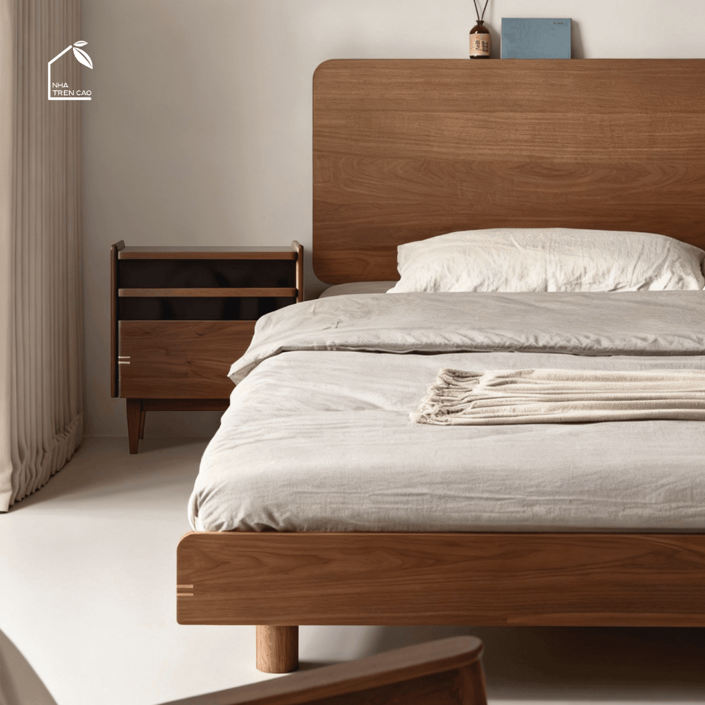 HONA, GN_017, Giường ngủ phong cách sang trọng tối giản, 200x160x100cm, Plywood phủ Veneer, Nội thất Nhà trên cao