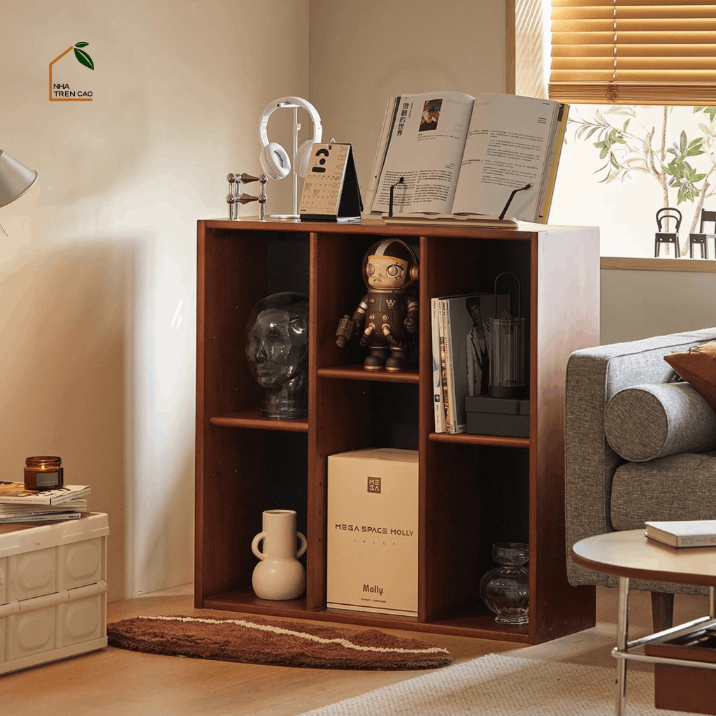 SOLIN, KS_011, Kệ sách phong cách sang trọng thanh lịch, 80x40x80cm, Plywood phủ veneer, Nội thất Nhà trên cao