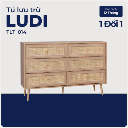 LUDI, Tủ lưu trữ phối lưới mây tre, TLT_014, 120x40x80cm, Gỗ cao su phủ sồi, Nội thất Nhà trên cao