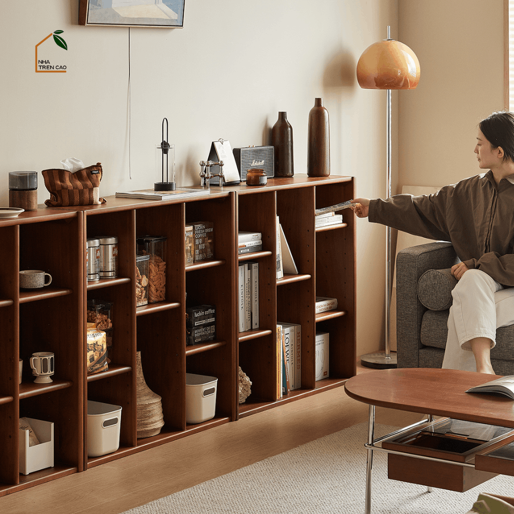 SOLIN, KS_011, Kệ sách phong cách sang trọng thanh lịch, 80x40x80cm, Plywood phủ veneer, Nội thất Nhà trên cao