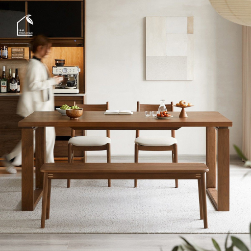HONA, BA_003, bàn ăn gia đình phong cách Japandi thanh lịch, 160x80x76cm, Plywood phủ veneer, Nội thất Nhà trên cao