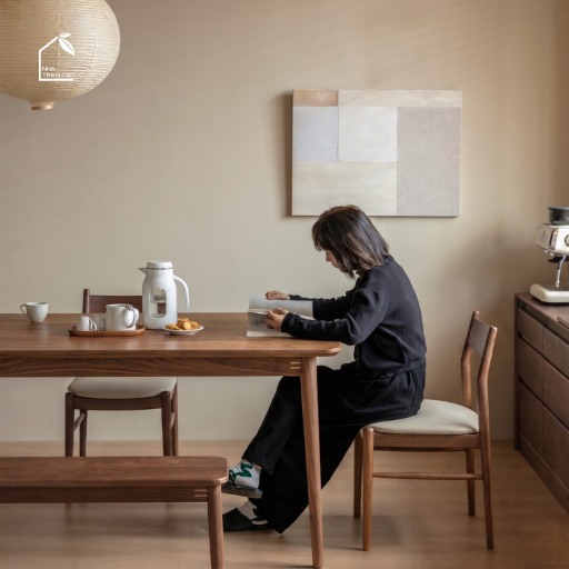 HONA, BA_002, bàn ăn gia đình phong cách Japandi thanh lịch, 160x80x76cm, Plywood phủ veneer, Nội thất Nhà trên cao