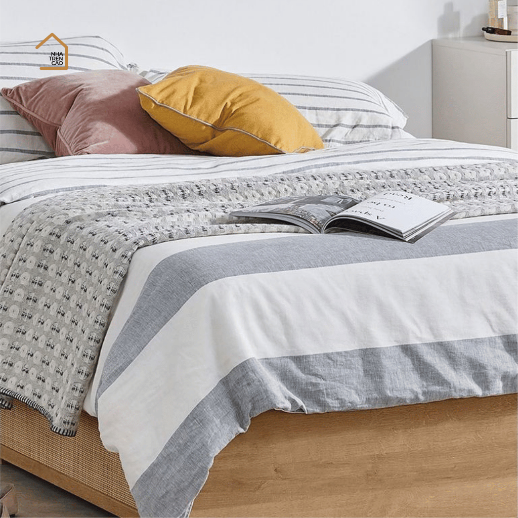 MEY, Giường ngủ phối lưới mây nhẹ nhàng, thư thái, 200x160x35cm, MDF phủ Melamine, Nội thất Nhà Trên Cao