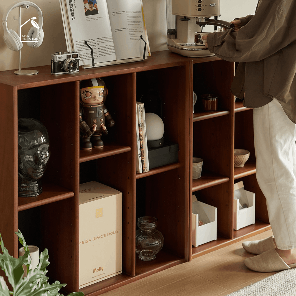 SOLIN, KS_011, Kệ sách phong cách sang trọng thanh lịch, 80x40x80cm, Plywood phủ veneer, Nội thất Nhà trên cao