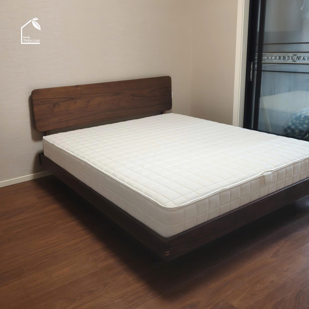 HONA, GN_017, Giường ngủ phong cách sang trọng tối giản, 200x160x100cm, Plywood phủ Veneer, Nội thất Nhà trên cao