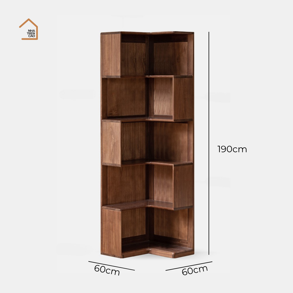VANO, Kệ Sách Góc Tối Ưu Không Gian, KS_012, 60x60x190cm, Gỗ Plywood Phủ Veneer, Nội Thất Nhà Trên Cao