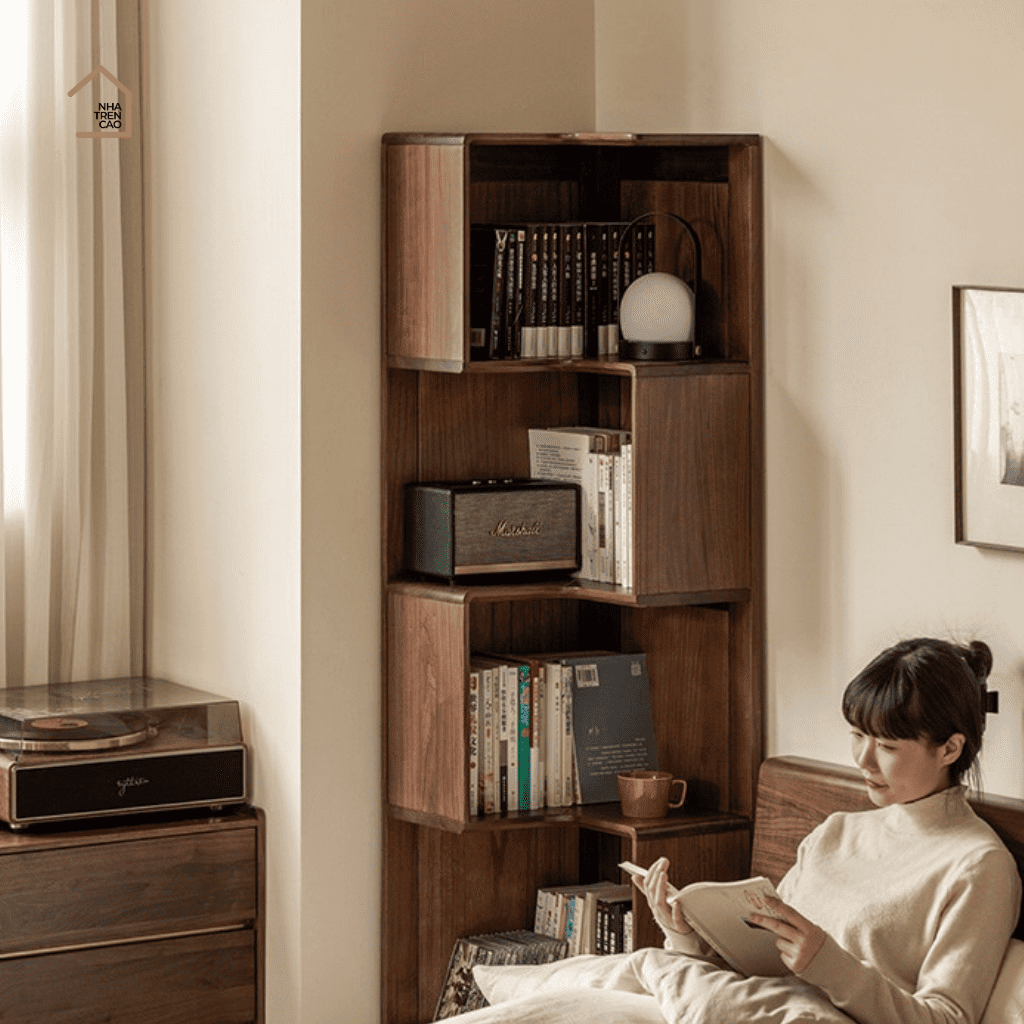 VANO, Kệ Sách Góc Tối Ưu Không Gian, KS_012, 60x60x190cm, Gỗ Plywood Phủ Veneer, Nội Thất Nhà Trên Cao