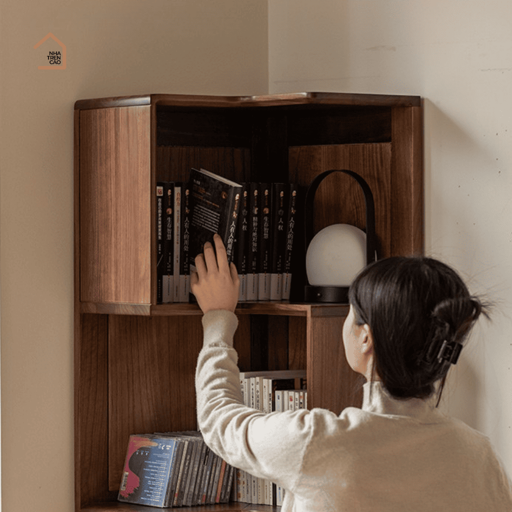 VANO, Kệ Sách Góc Tối Ưu Không Gian, KS_012, 60x60x190cm, Gỗ Plywood Phủ Veneer, Nội Thất Nhà Trên Cao