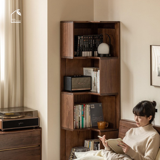 VANO, KS_012, Kệ Sách Góc Tối Ưu Không Gian, 60x60x190cm, Gỗ Plywood Phủ Veneer, Nội Thất Nhà Trên Cao