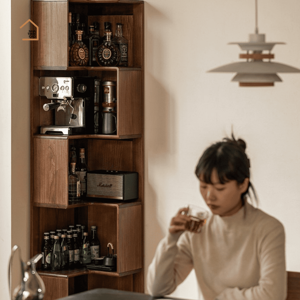 VANO, Kệ Sách Góc Tối Ưu Không Gian, KS_012, 60x60x190cm, Gỗ Plywood Phủ Veneer, Nội Thất Nhà Trên Cao