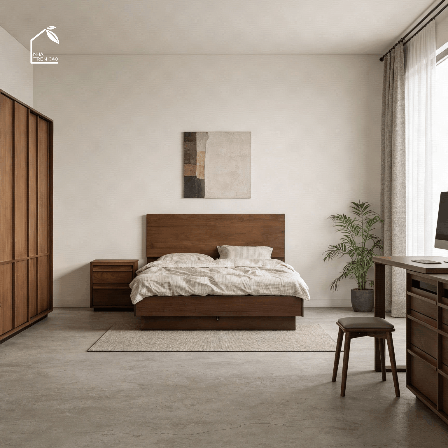 LINEA, GN_018, Giường ngủ phong cách sang trọng tối giản, 200x160x100cm, Plywood phủ veneer, Nội thất Nhà trên cao