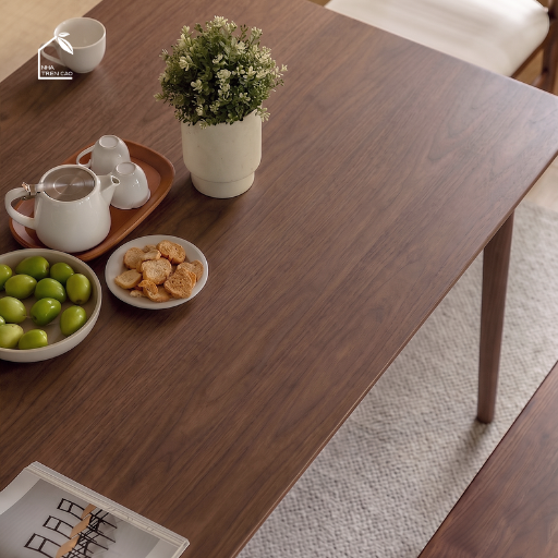 HONA, BA_002, bàn ăn gia đình phong cách Japandi thanh lịch, 160x80x76cm, Plywood phủ veneer, Nội thất Nhà trên cao