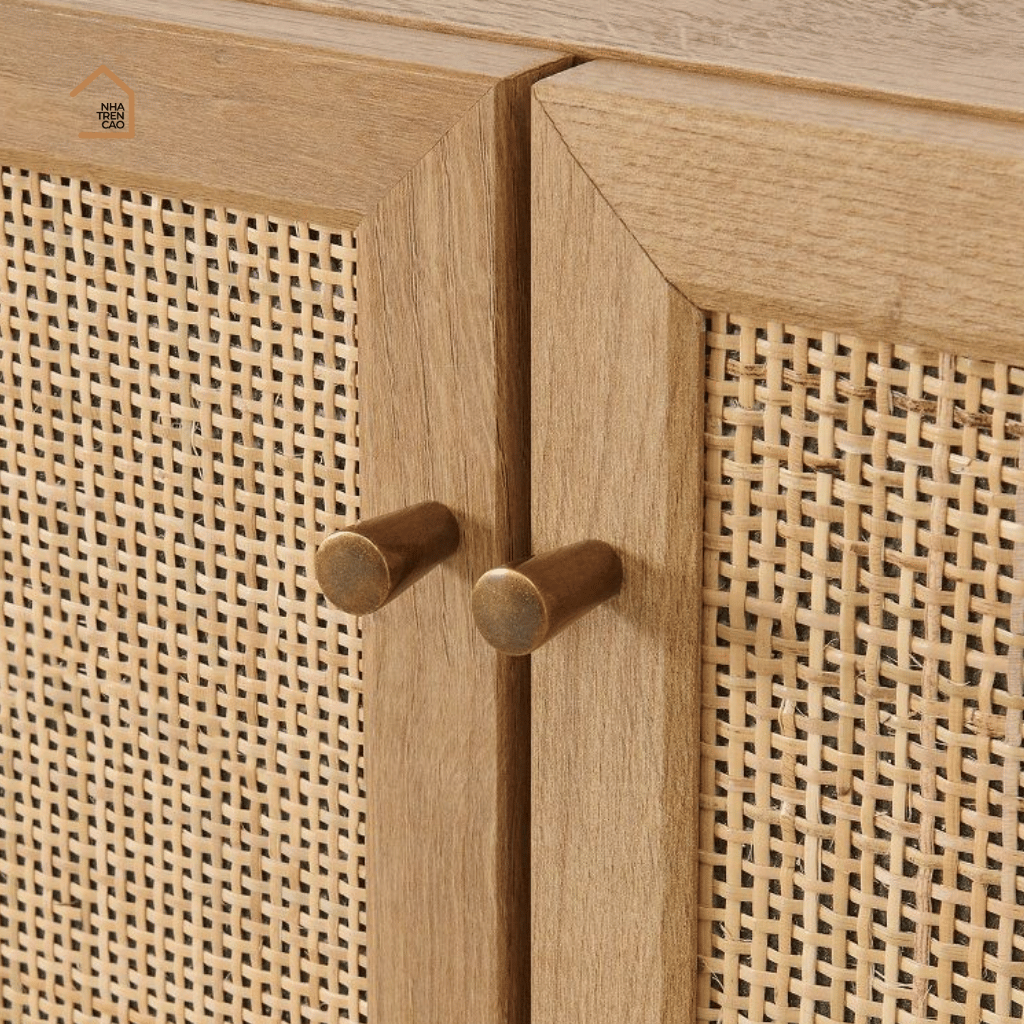 MEY, Tủ lưu trữ phối lưới mây hài hòa công năng, 70x40x90cm, MDF phủ melamine, Nội thất Nhà Trên Cao