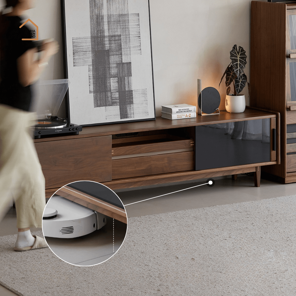TENO, Kệ tivi thiết kế sang trọng, TTV_090, 180x40x50cm, Gỗ cao su phủ Veneer, Nội thất Nhà trên cao