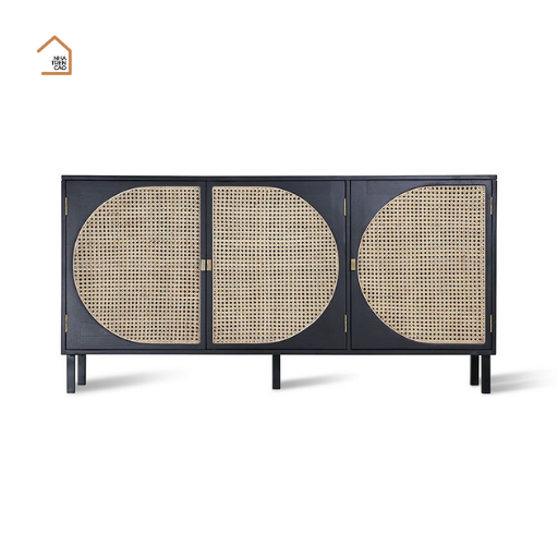 GALON, Tủ lưu trữ trang trí phối lưới mây tre, TLT_038, 140x40x70cm, Gỗ MDF phủ sơn 2K, Nội thất Nhà trên cao