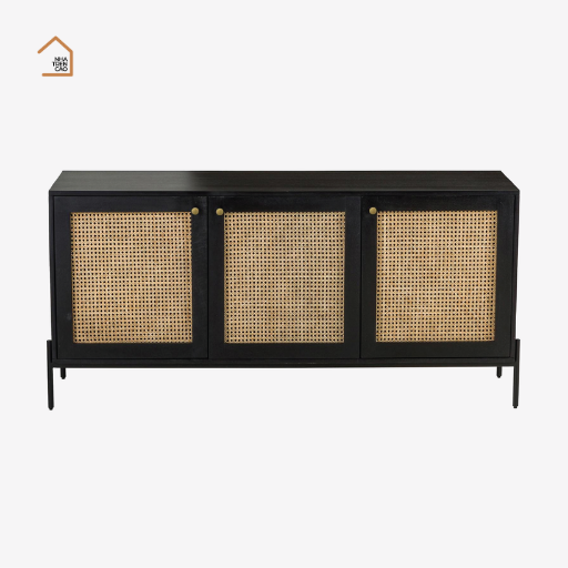 GALON, TLT_037, Tủ lưu trữ phong cách cổ điển phối mây tre, 140x40x70cm, Nội thất Nhà trên cao