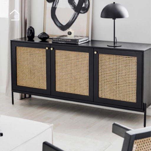 GALON, TLT_037, Tủ lưu trữ phong cách cổ điển phối mây tre, 140x40x70cm, Nội thất Nhà trên cao