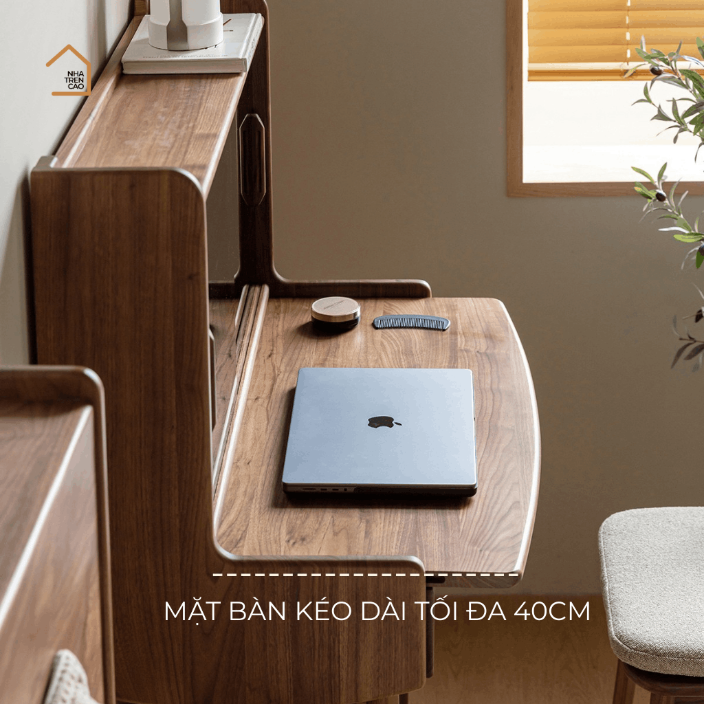 SOLIN, Bàn trang điểm phối kính, 90x45x130cm, Plywood phủ veneer, Nội thất Nhà Trên Cao
