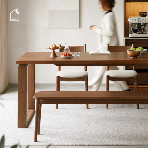 HONA, BA_003, bàn ăn gia đình phong cách Japandi thanh lịch, 160x80x76cm, Plywood phủ veneer, Nội thất Nhà trên cao