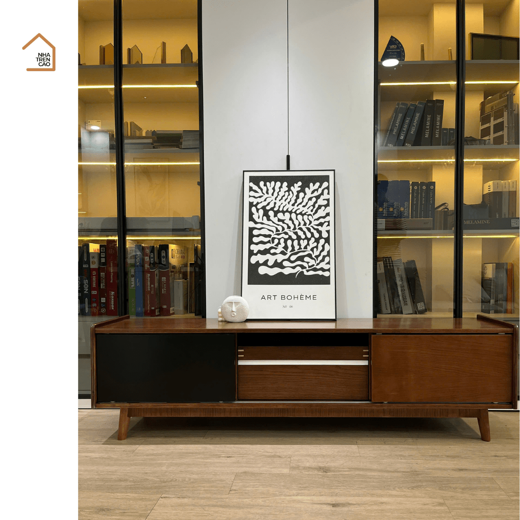 TENO, Kệ tivi thiết kế sang trọng, TTV_090, 180x40x50cm, Gỗ cao su phủ Veneer, Nội thất Nhà trên cao