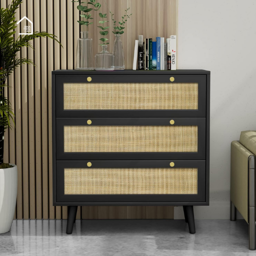 GALEN, Tủ lưu trữ phong cách cổ điển phối mây tre, TLT_036, 80x40x90cm, Nội thất Nhà trên cao