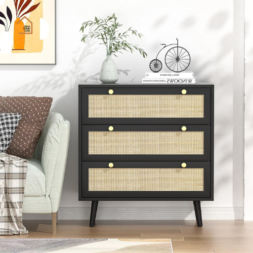 GALEN, Tủ lưu trữ phong cách cổ điển phối mây tre, TLT_036, 80x40x90cm, Nội thất Nhà trên cao