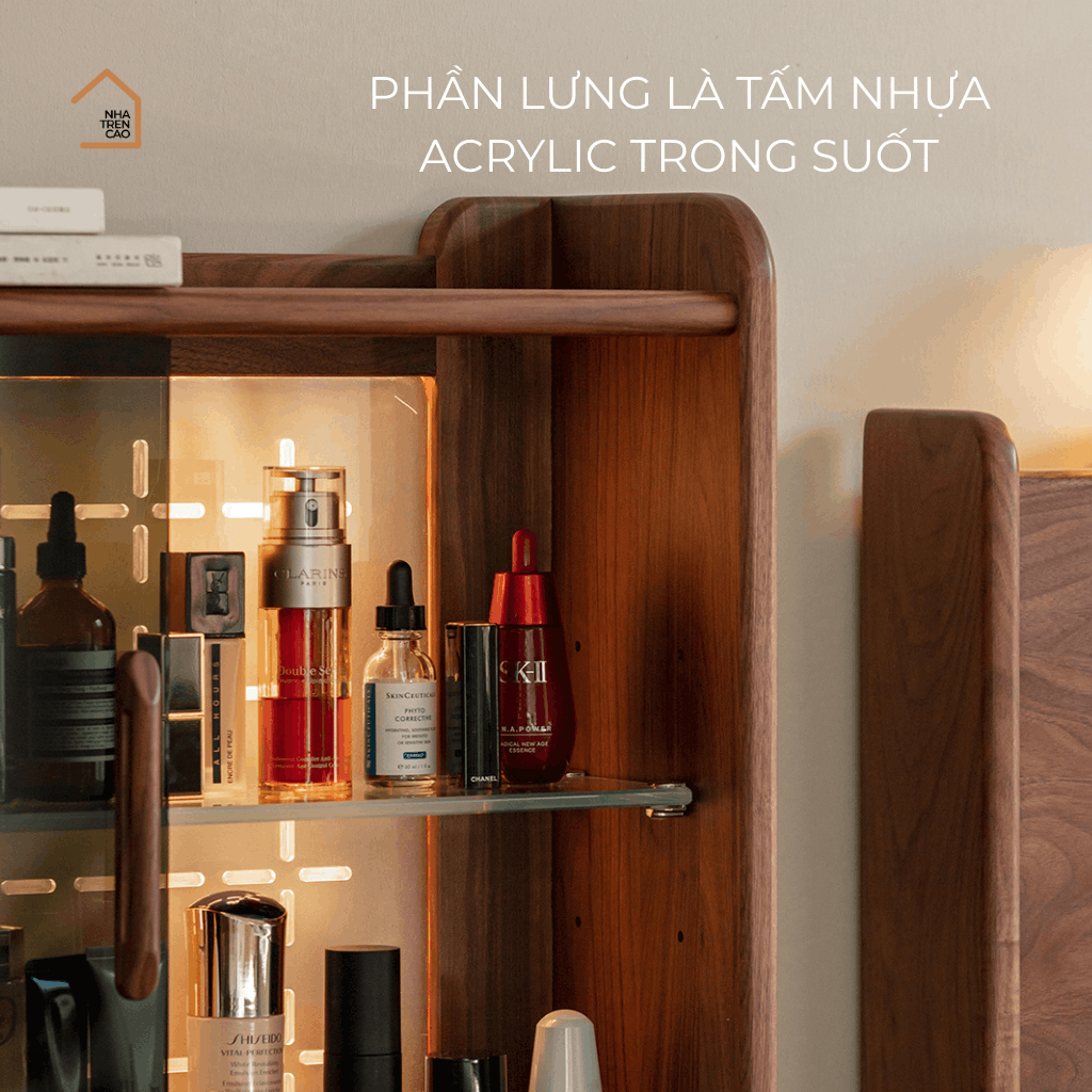 SOLIN, Bàn trang điểm phối kính, 90x45x130cm, Plywood phủ veneer, Nội thất Nhà Trên Cao