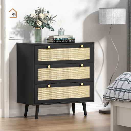 GALEN, Tủ lưu trữ phong cách cổ điển phối mây tre, TLT_036, 80x40x90cm, Nội thất Nhà trên cao