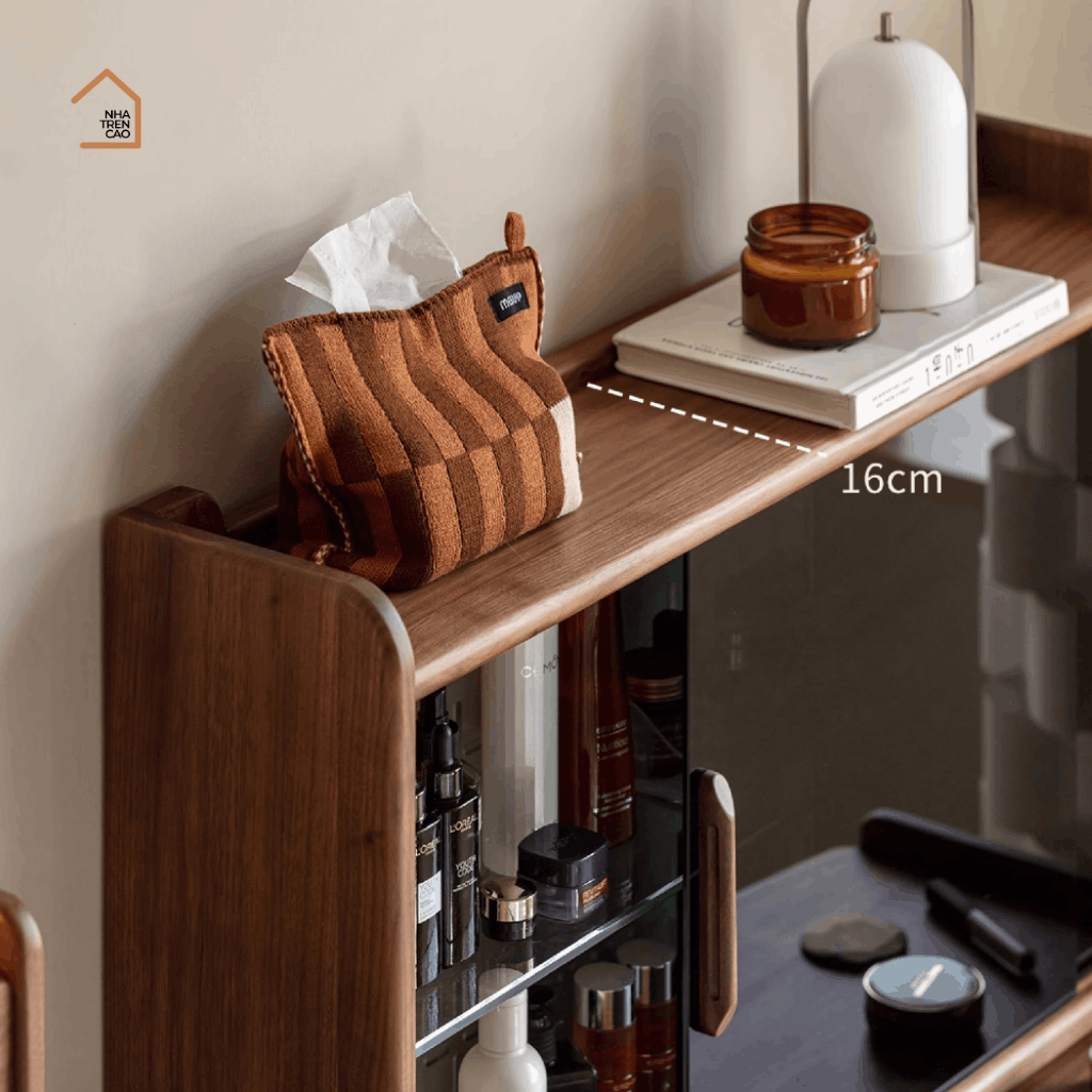 SOLIN, Bàn trang điểm phối kính, 90x45x130cm, Plywood phủ veneer, Nội thất Nhà Trên Cao