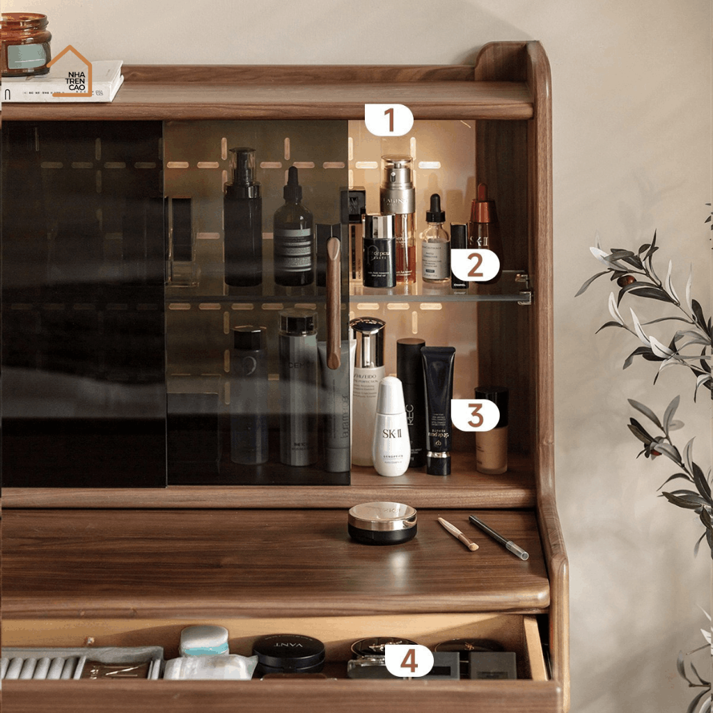 SOLIN, Bàn trang điểm phối kính, 90x45x130cm, Plywood phủ veneer, Nội thất Nhà Trên Cao