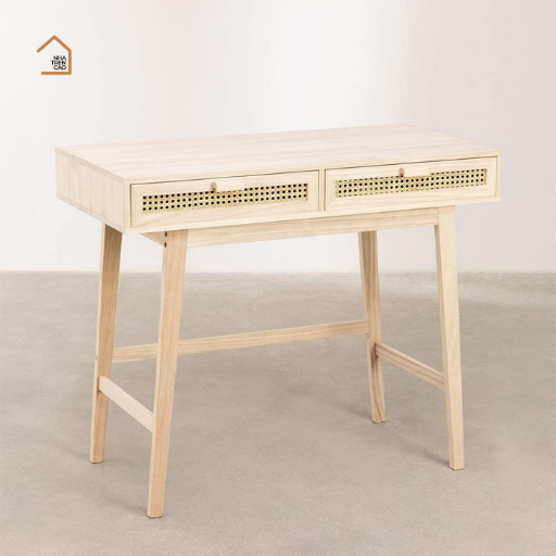 PRINCY, BTD_024, Bàn trang điểm nhỏ gọn tiện dụng, 100x40x75cm, MDF phủ sơn 2K phối lưới mây tre, Nội thất Nhà Trên Cao