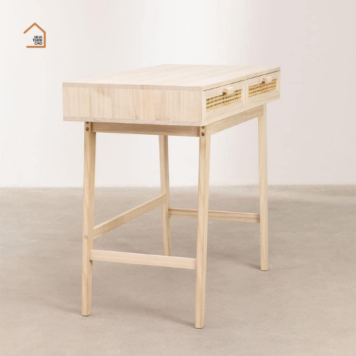 PRINCY, BTD_024, Bàn trang điểm nhỏ gọn tiện dụng, 100x40x75cm, MDF phủ sơn 2K phối lưới mây tre, Nội thất Nhà Trên Cao