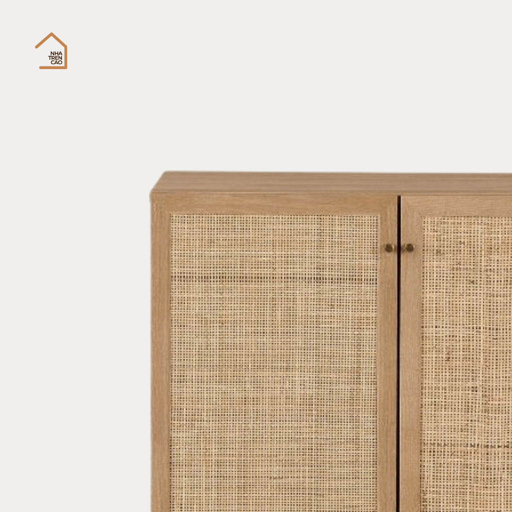 MEY, Tủ lưu trữ phối lưới mây hài hòa công năng, 70x40x90cm, MDF phủ melamine, Nội thất Nhà Trên Cao