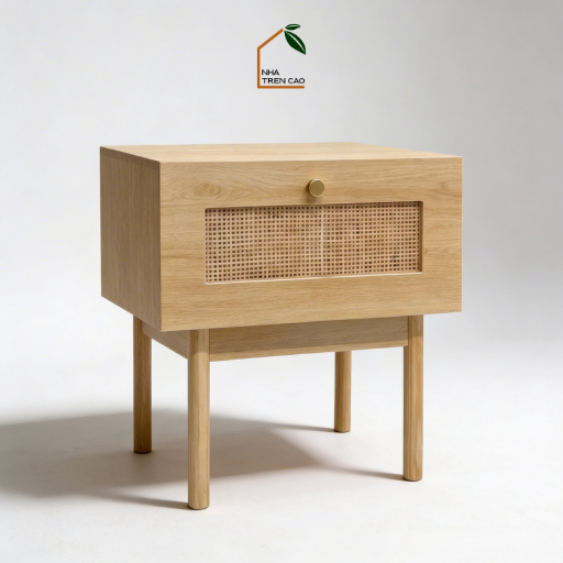 MEY, TDG_014, Tủ đầu giường hiện đại phối lưới mây tre, 40x40x45cm, Nội thất Nhà Trên Cao