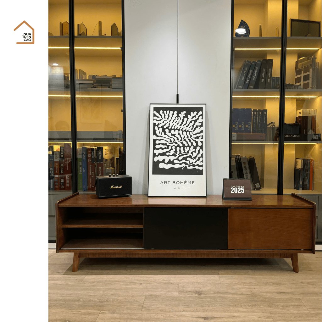 TENO, Kệ tivi thiết kế sang trọng, TTV_090, 180x40x50cm, Gỗ cao su phủ Veneer, Nội thất Nhà trên cao