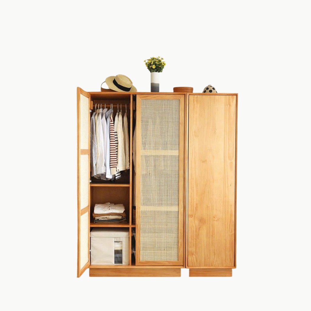 GEE, TQA_005, Tủ quần áo phối lưới mây tre, 120x55x180cm, Nội thất Nhà trên cao