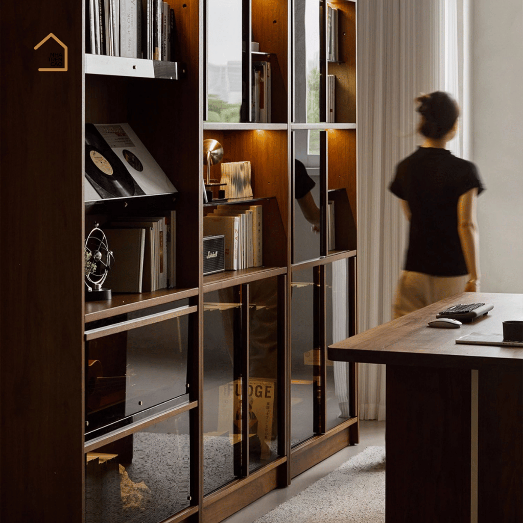 CABY, Kệ sách trang trí Japandi tối giản, KS_010, 90x30x180cm, Plywood phủ veneer, Nội thất Nhà trên cao