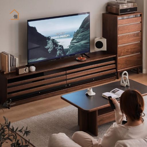 KAVA, Kệ tivi hiện đại có đèn trang trí, TTV_089, 210x40x45cm, Gỗ cao su phủ Veneer, Nội thất Nhà trên cao