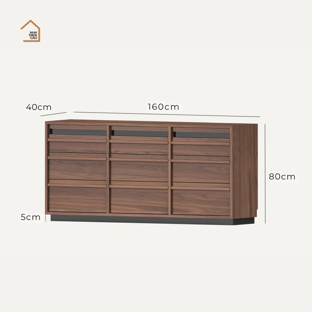 KERA, Tủ lưu trữ 9 hộc phong cách Japandi, TLT_089, 160x40x80cm, Plywood phủ veneer, Nội thất Nhà trên cao