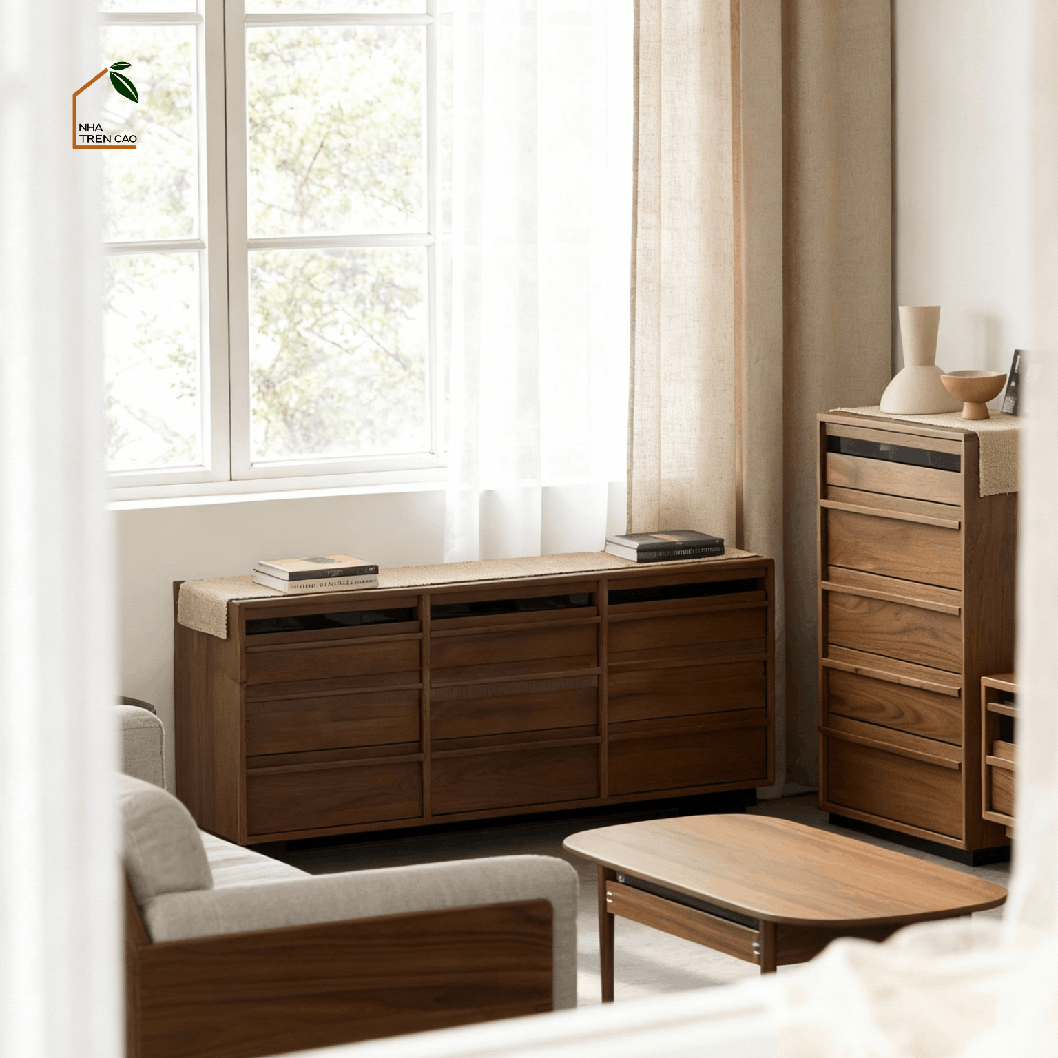 LINEA, TLT_089, Tủ lưu trữ 9 hộc phong cách sang trọng, 160x40x80cm, Plywood phủ veneer, Nội thất Nhà trên cao